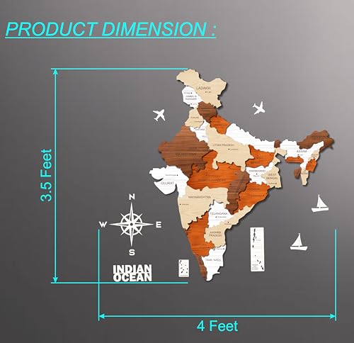 AD INFINITUM® India Map Wooden Wall Art, Multilayer Multicolor 3D Design, Decorative Wall Hanging | A great gift for travelers