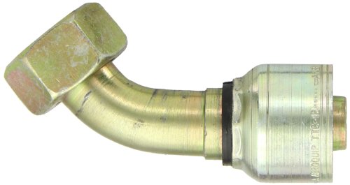 Image of Aeroquip 1A20DLA12 Carbon Steel Global TTC (Thru the Cover) Crimp Hose Fitting DKO Female Swivel, Light Duty, 45 Degree Elbow, 3 /4 inch Hose ID, M30 x 2 Thread