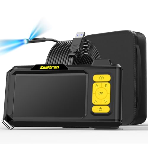 Endoscopio Industrial de Doble Lente, Zealtron Cámara de Inspección Pantalla IPS de 4,3 Pulgadas, Endoscopio Industrial con 8+1 LED, Cámara Impermeable IP68 de 8mm, 10 Metros de Cable