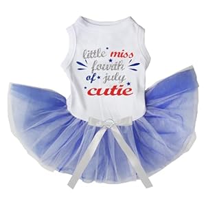 Petitebella Little Miss Fourth of July Cutie Puppy Dog Dress (White/White Blue, XXX-Large)
