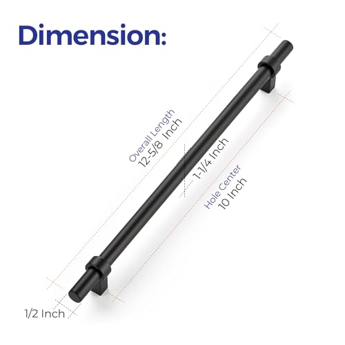 Image of Ravinte 5 Pack 12-5 /8 Inch Cabinet Pulls Matte Black Kitchen Cabinet Hardware Cupboard Handles with Square Base 12-5 /8 inch Length,10 inch Hole Center