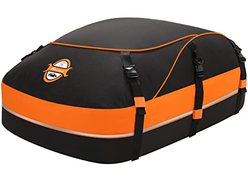 Car Rooftop Cargo Carrier Roof Bag, 20 Cubic Feet Waterproof Soft Shell Roof Top Cargo Carrier Box For Cars With/Without Luggage Rack - Protective Mat, Safety Hooks, Fluorescent Strap, Storage Bag #TOP28