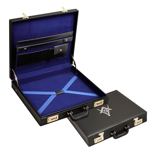 Masonic Regalia Provincial Apron Hard Briefcase – Black Imitation Leather Hard Case with Square Compass G Emblem