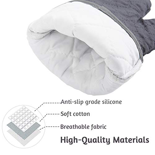 Oven Mitts And Pot Holders Set 4Pcs, Oven Mitt 572F Heat Resistant For Kitchen, Soft Cotton Lining Oven Gloves With Non-Slip Silicone Surface For Cooking Baking Grilling(Grey) #TOP1