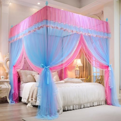 Bed Curtains Canopy Princess for Girls Adults Elegant 4 Corners