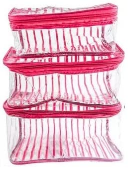 Ultimatefashionista Set of 3pc Printed Cosmetic Bag, Makeup Organizer, Makeup Kit, Storage Case,Cosmetic Pouch,Travel Kit (Pink)