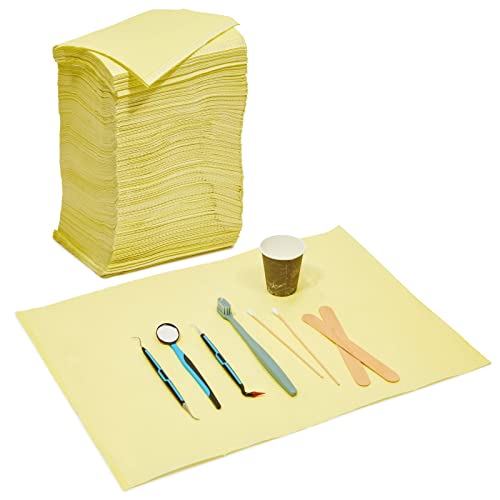 125 Pack Dental Bibs, Disposable Water Resistant Dentist Napkin For Tattoo Piercing Supplies, Absorbent Single Use Clothing Protectors With Polyethylene Film (13 X 18 Inch, Yellow) #TOP15