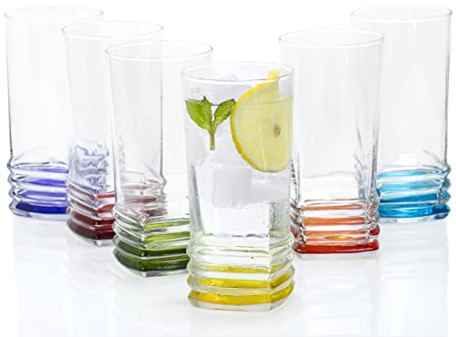 Color Wave Contemporary Style Clear Glass Tumblers, 11.25 Ounce, Set of 6