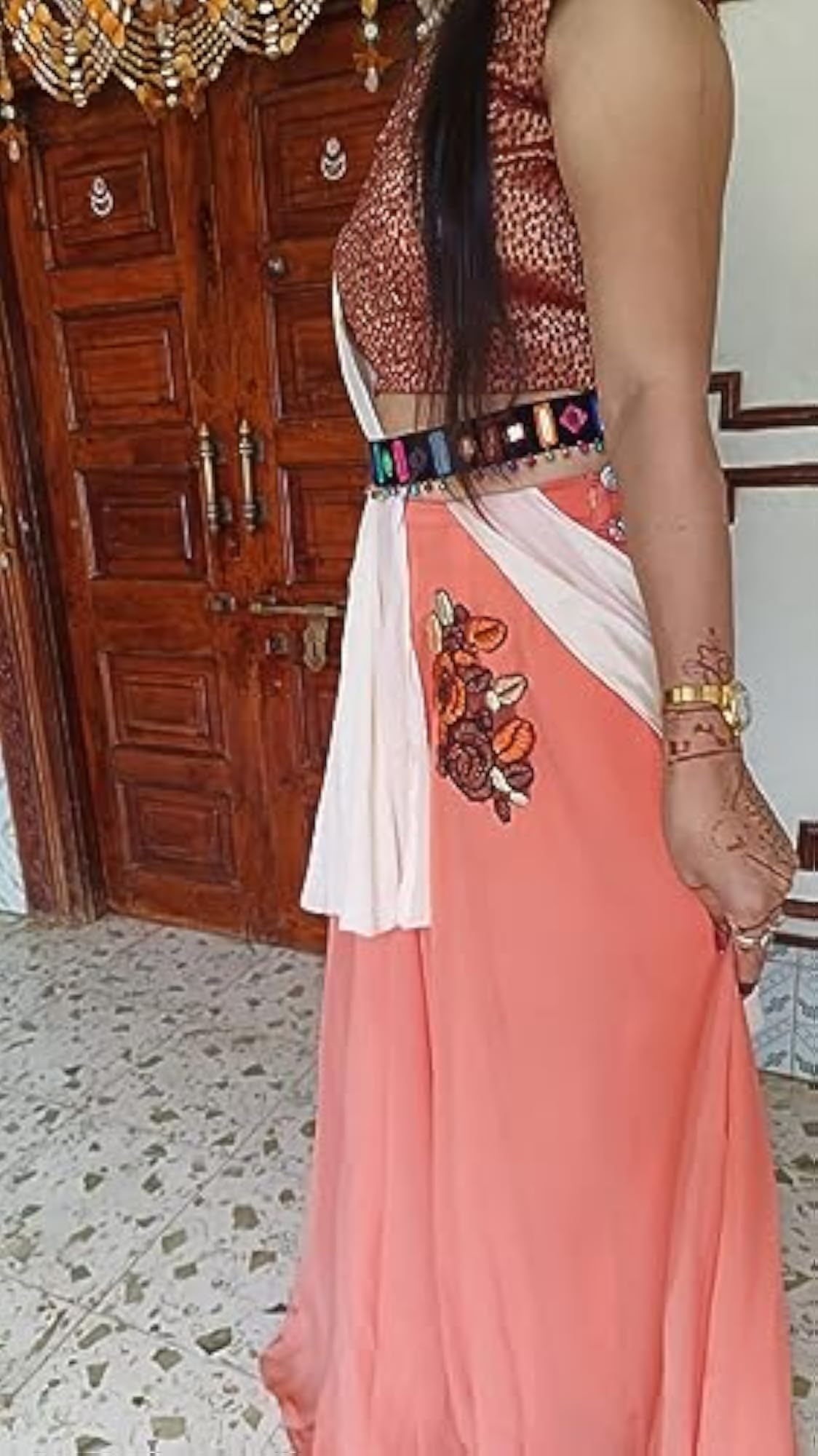 Handmade Multicolor Mirror Work Kamrbandh with Ghughari Latkan