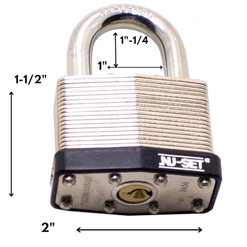 Image of NUSET 2 inch Laminated Hardend Shackle Padlock-Pin Tumber Double Locking with Rubber Bumper, Keyed Alike, Set of 2