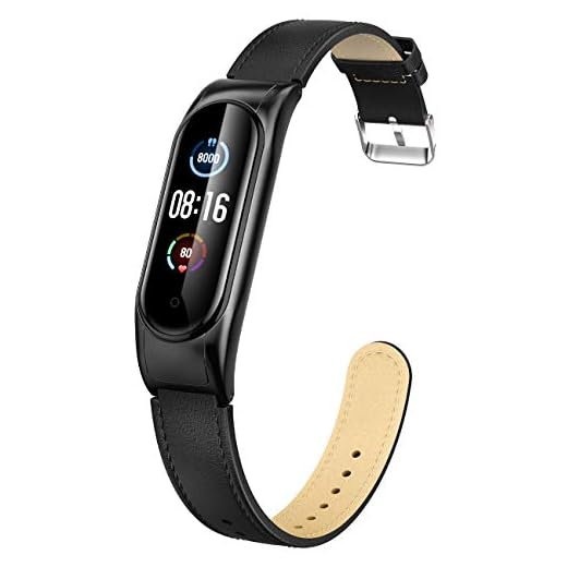 Peakally Handledsrem kompatibel med Xiaomi Mi Band 5 / Mi Band 6 armband, läderarmband ersättning för Mi Band 5/Mi Band 6, svart