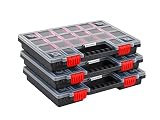 3er Set Sortimentskasten Sortierkasten Kleinteilemazagin Sortierbox Trennstege Transparenter Deckel Verschließbar Stapelbar Kunststoff 34,4 x 24,9 x 5 cm