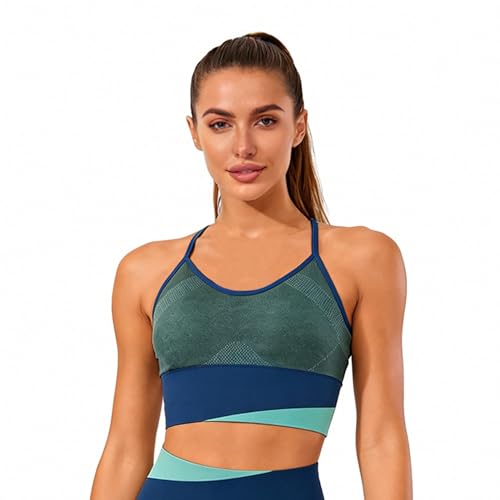 TopBine Sports Bras for Women,Post-Surgery Bra Full Support Wirefree Racerback Bra with Removable Pads Workout Fitness Bra (Blue)