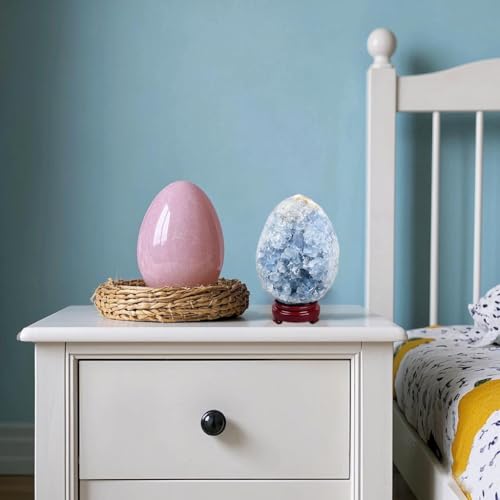 Image of AMOYSTONE Decorative Rose Quartz Egg, Irregular Large Healing Crystal, Natural Stone Carving for Home Decoration, 3.5-4 inch, Energy Cleansing & Gift