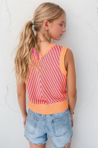 SELINK Girls Sleeveless Sweater V Neck Casual Contrast Chevron Knit Sweater Vest Color Block Pullover Sweater Top2