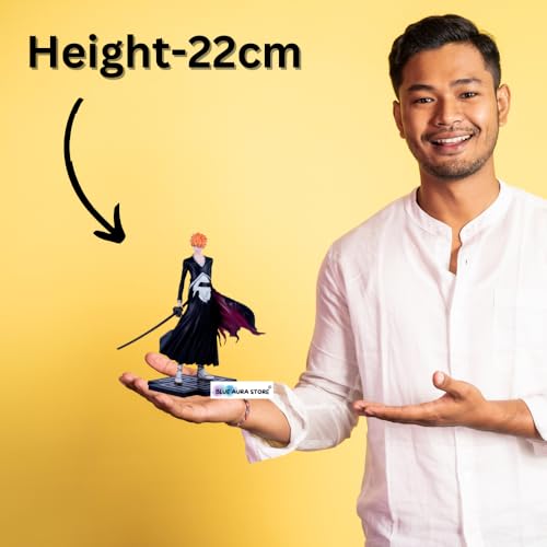 Image of Blue Aura Bleach Ichigo Kurosaki Action Figure Height-20cm Multicolour PVC Collectible | Ichigo Angry Mode