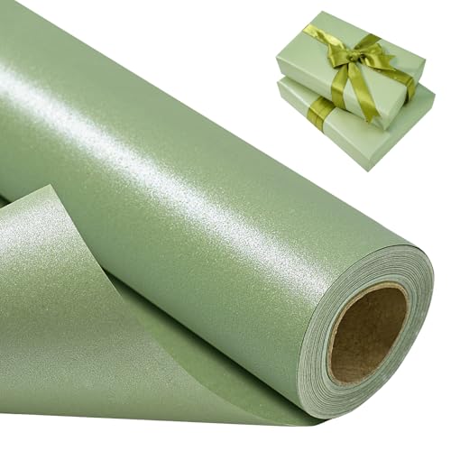 Sage Green Wrapping Paper Roll Reversible Pearly-Lustre Gift Wrap Paper Perfect for Wedding Valentines Day Birthday Christmas Baby Shower - 43cm x 10m