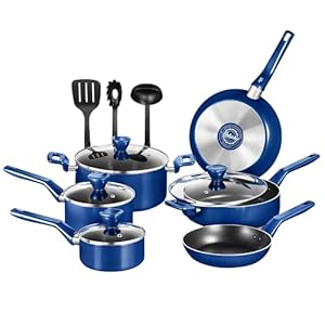 NutriChef 13-Pc Royal Blue Cookware Set – Nonstick Pots & Pans with See-Through Lids, Even Heat Distribution, Cool-Touch Handles, Utensils Included – NCCWA13BU