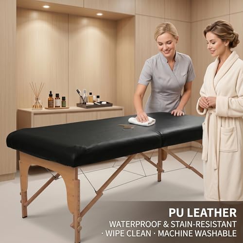 Funda impermeable para mesa de masaje elástica y lavable en cuero PU negro 4