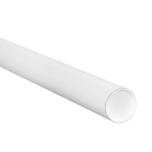 Aviditi White Mailing Tubes with Caps, 2" x 15", Pack of 50, for Shipping, Storing, Mailing, and Protecting Documents, Blueprints and Posters