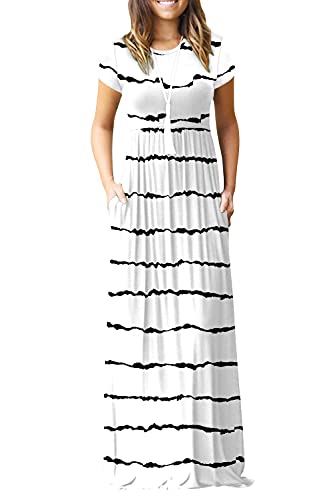 Image of EUOVMY Women's Short Sleeve Loose Plain Maxi Dresses Casual Vacation Long Dresses with Pockets