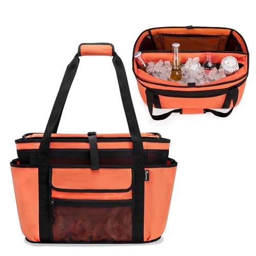 Fasrom XL Beach Tote Bag with Cooler Compartment, Large Mesh Beach Pool Bag with Wet & Dry Separation for Swim, Travel, Orange (Patent Design, Empty Bag Only)