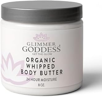 GLIMMER GODDESS Organic Whipped Body Butter for Women - Moisturizer Cream with Shea & Cocoa Butter, Almonds & Coconut Oil - Salted Caramel, 8oz