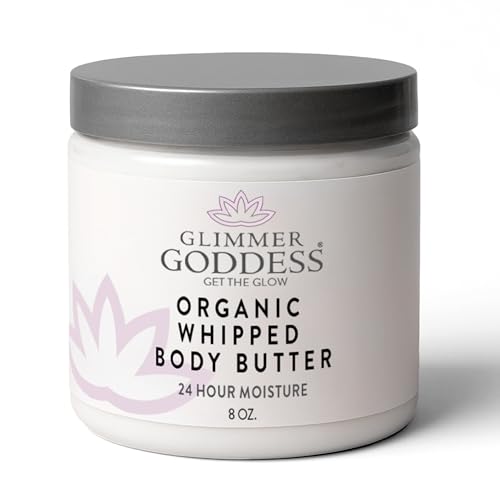 GLIMMER GODDESS Organic Whipped Body Butter for Women - Moisturizer Cream with Shea & Cocoa Butter, Almonds & Coconut Oil - Lavender & Lemon, 8oz