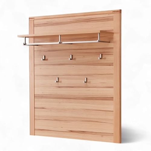 Stella Trading Nature ONE - Panneau porte-manteau en cœur de hêtre - En partie massif certifié FSC - Étagère moderne avec crochet mural - 90 x 110 x 29 cm...