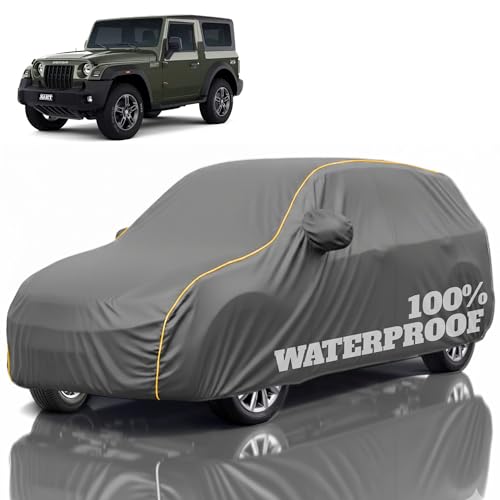 Image of Premium Polyester Car Cover Thar All-Weather Protection from Rain, Dust & Sun | UV Resistant Fabric | Full Body Secure Fit for Outdoor & Indoor Parking Grey