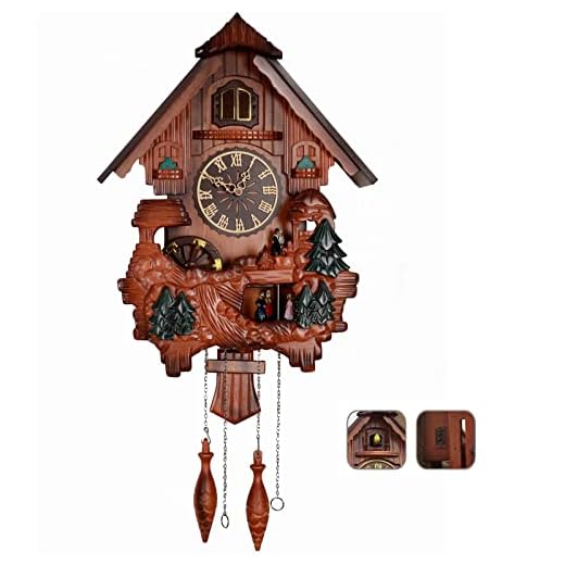 Ninefish Handcrafted Cuckoo Clock with Dancing Figures: A Wall-Mounted Cuckoo Clock for Your Home Decor to Add a Natural Countryside Touch and Perfectly Accent Your Living Space