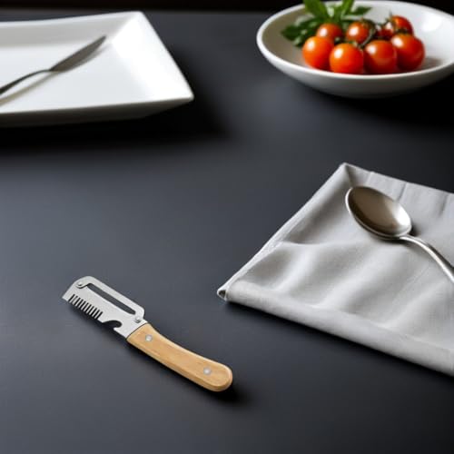 Peladora de verduras de acero inoxidable y mango de madera POPETPOP con cortador, pack de 4 8