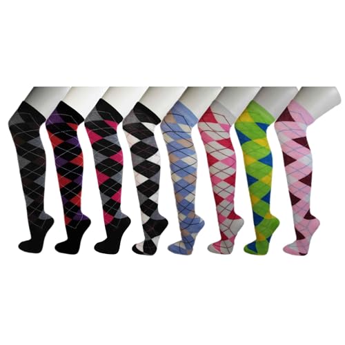 COUVER Women's Thigh High/Over Knee Fashion Argyle Socks, Medium, 1 Pair4