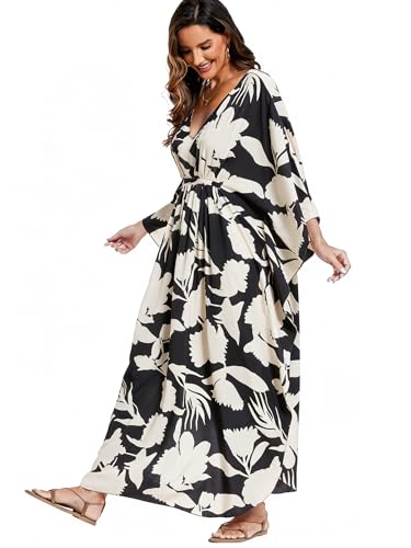 Image of Moss Rose Kaftan Dresses for Women V Neck Summer Swimsuit Cover up Caftan Maxi Beach Dresses