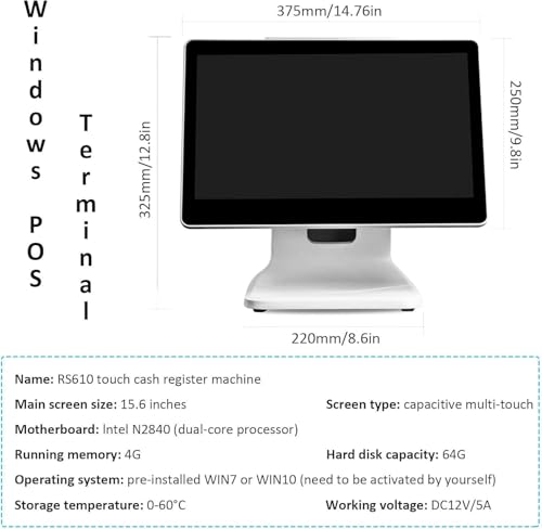 Image of 15.6 Inch Touch Screen PC POS for Small Business, All in One Smart Touch Screen Cash Register POS, for Retail, Restaurant, Retail, Cafe, Club