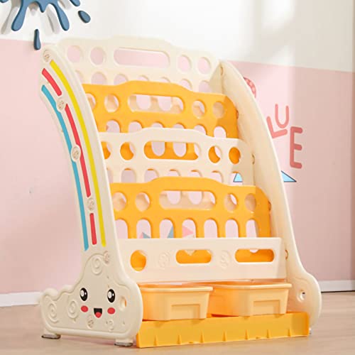 Phefop Children's Bookshelf Eco-Friendly Plastic Architectural Design Large Capacity Sorting for Kindergarten Picture Books Storage Rack (5 Layers 54x72x39cm/21.3x28.3x15.4in)