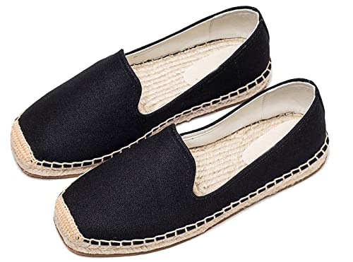 Image of Men's Classic Suede Canvas Round Cap Toe Espadrilles Loafers Pure Color Slip On Comfortable Flats Shoes