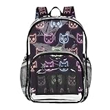 OWFKAY Mochila transparente de gran capacidad para la universidad, trabajo, viajes, azulejos de gato, patrón negro, impermeable, bolsa de libros de PVC transparente con hebilla de llave