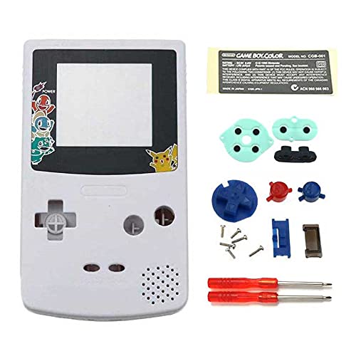 New Plastic Shell Housing Case Cover for Nintend Gameboy Color GBC Shell W/ Buttons Kits Sticker Label (Ka Tong White)