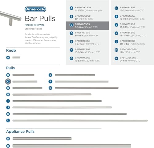 Image of Amerock 10 Pack 3-3 /4 inch Bar Pulls Sterling Nickel Drawer Pull | 3-3 /4 inch (96mm) Center-to-Center Mounting Distance and 6-1 /8 inches Overall Length, Durable Carbon Steel Cabinet Hardware