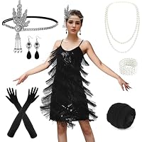 PLULON Vestido de fiesta de cóctel con flecos de lentejuelas