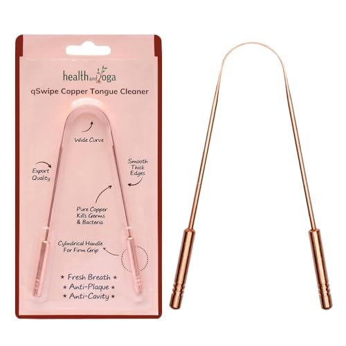 Image of HealthAndYoga Pure Copper Tongue Cleaner | Ayurvedic Tongue Scraper for Adults | Natural Oral Care for Bad Breath | qSwipe | Pack of 1