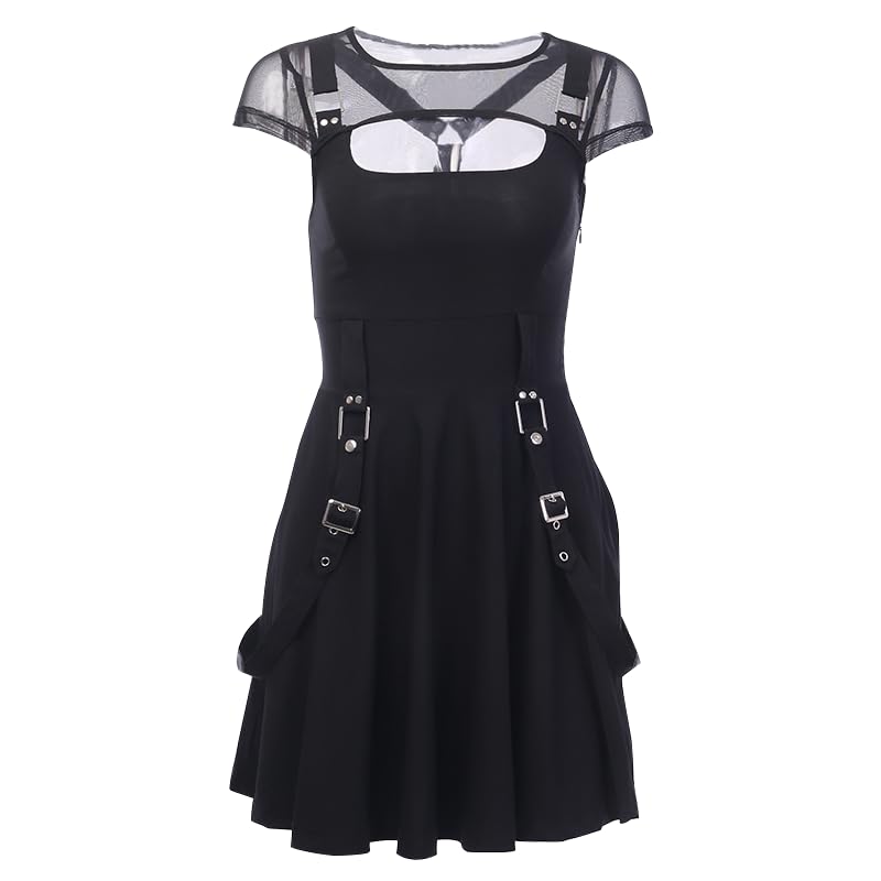 Halloween Dress Gothic Steampunk Black Lolita Sexy Slim Slip Dresses Short Sleeve Hollow Eyelet Lace Prom Dress