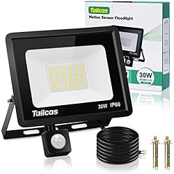 Sensores Volumetricos Para Exterior Tailcas 30W Focos Led Exterior con Sensor Movimiento, 2700LM Super Brillante Foco Led Exterior, IP66 Impermeable Proyector, 6500K Iluminación de Exterior Seguridad para Jardín, Patio, Garaje