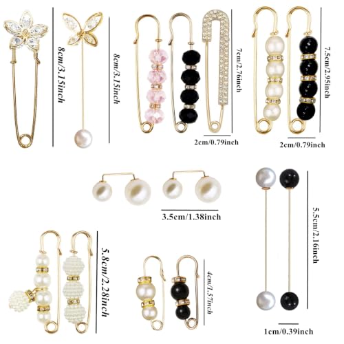 Image of 15PCS Pearl Brooch Safety Pins, Pant Waist Tightener Sharp Pins for Sweater Shawl Collar Dress Cardigan Shirt Jeans Clothes Accessories Decoration for Women