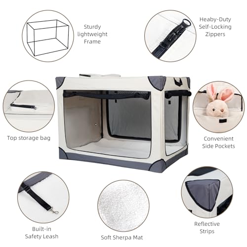 42-Inch-Foldable-Dog-Crate-Portable-Puppy-Travel-Crate-Kennel-for-Large-Dog-4-Door-Pet-Crate-with-Mesh-Windows-Indoor-Outdoor 42 Inch Foldable Dog Crate Portable Puppy Travel Crate Kennel for Large Dog 4 Door Pet Crate with Mesh Windows Indoor Outdoor