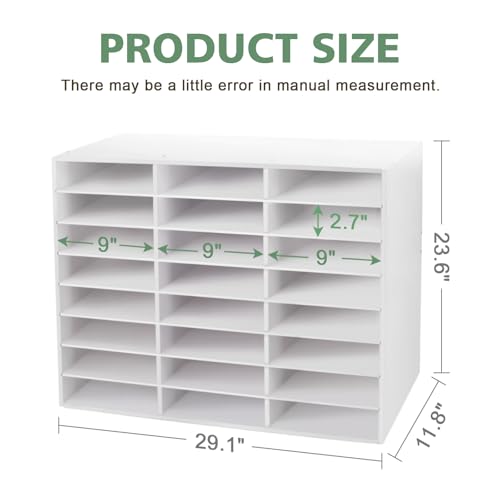 SONGWAY Desk Paper Storage Organizer - Literature Organizer, 24 Compartments Classroom Mailbox with Adjustable Shelves, Desktop File Sorter, Paper and Mail Organizer for Home Office School, White