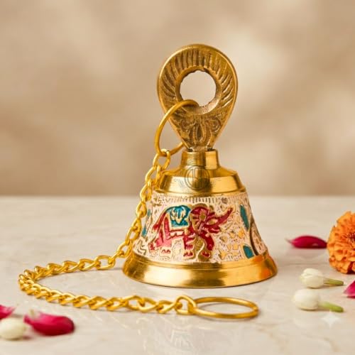 Image of DSH Pure Brass Hanging Bell with Chain for Temple Mandir Door Home Decorative Ringing Bell (White, 1)