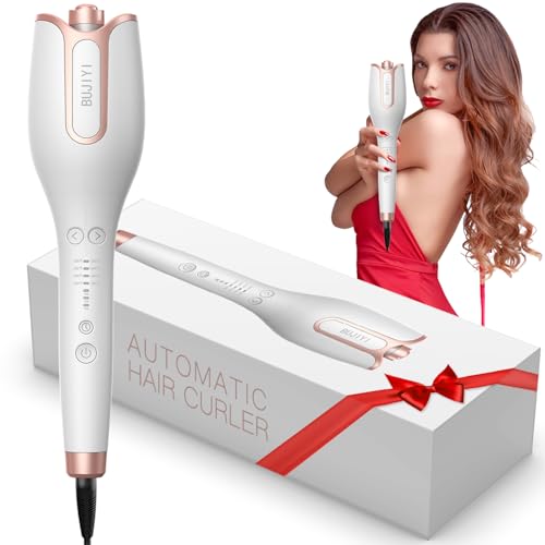 BUJIYI Rizador de pelo, rizador de pelo, 4 ajustes de temperatura, 3 tiempos de calentamiento ajustables, para diferentes tipos de cabello y efectos de rizado, rizador profesional de salón (blanco)