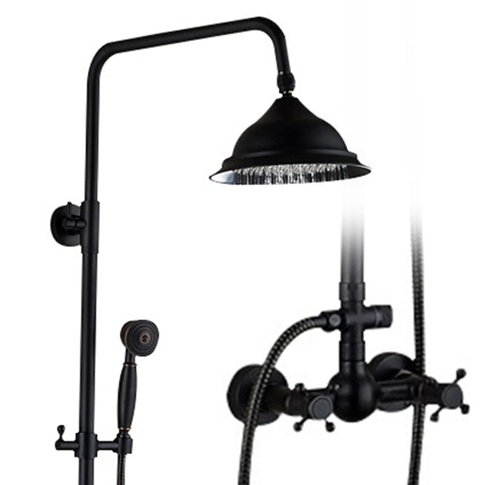 Set doccia a pioggia, con ripiano, in acciaio inox, colore nero (80-120 cm)